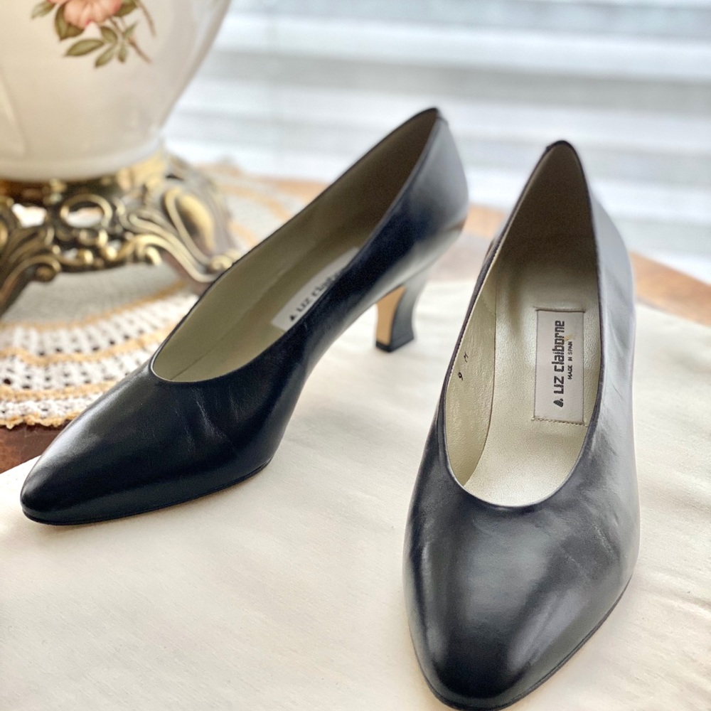 Liz Claiborne Black Leather Pumps- Made in Spain